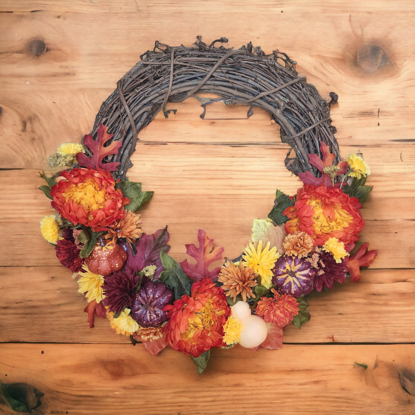 Franklin | Orange, Red and Yellow | Fall | 18" Grapevine Wreath