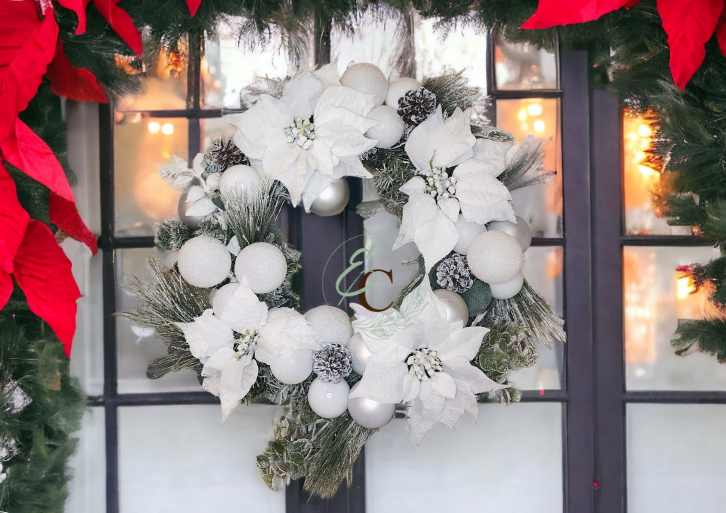 Frosty | Pine, Ivy, Poinsettia | 18" Christmas Wreath
