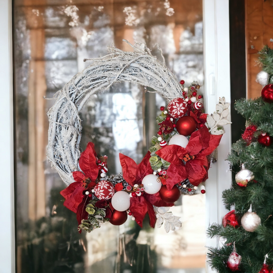 Candi Kane | Pine, Ivy, Ponsietta | 18" Christmas Wreath