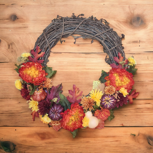 Franklin | Orange, Red and Yellow | Fall  | 18" Grapevine Wreath