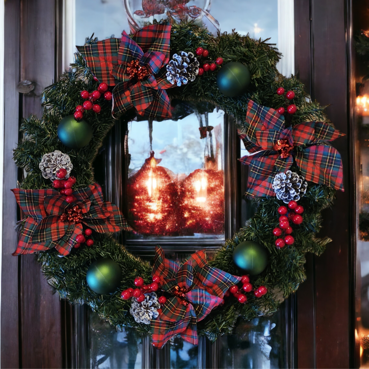 Glad Tidings | Evergreen, Pine, Poinsettia | 12" Christmas Wreath