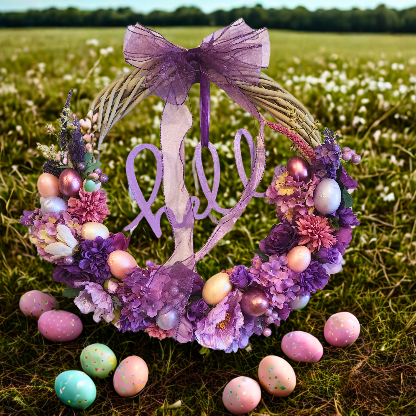 Royal Easter | Purple | Spring / Easter | 18" Wicker Wreath