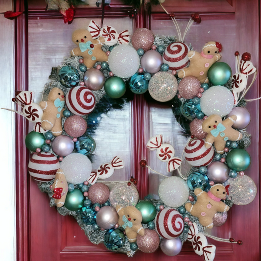 Sugar & Spice | Flocked Evergreen | 18" Christmas Wreath